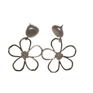 Elegant Gold and Pearl Flower Earrings